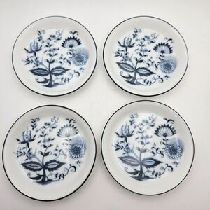 VTG Blue Onion Porcelain Relish Plates Trinket‎ Dish Set of 4 Blue White Floral